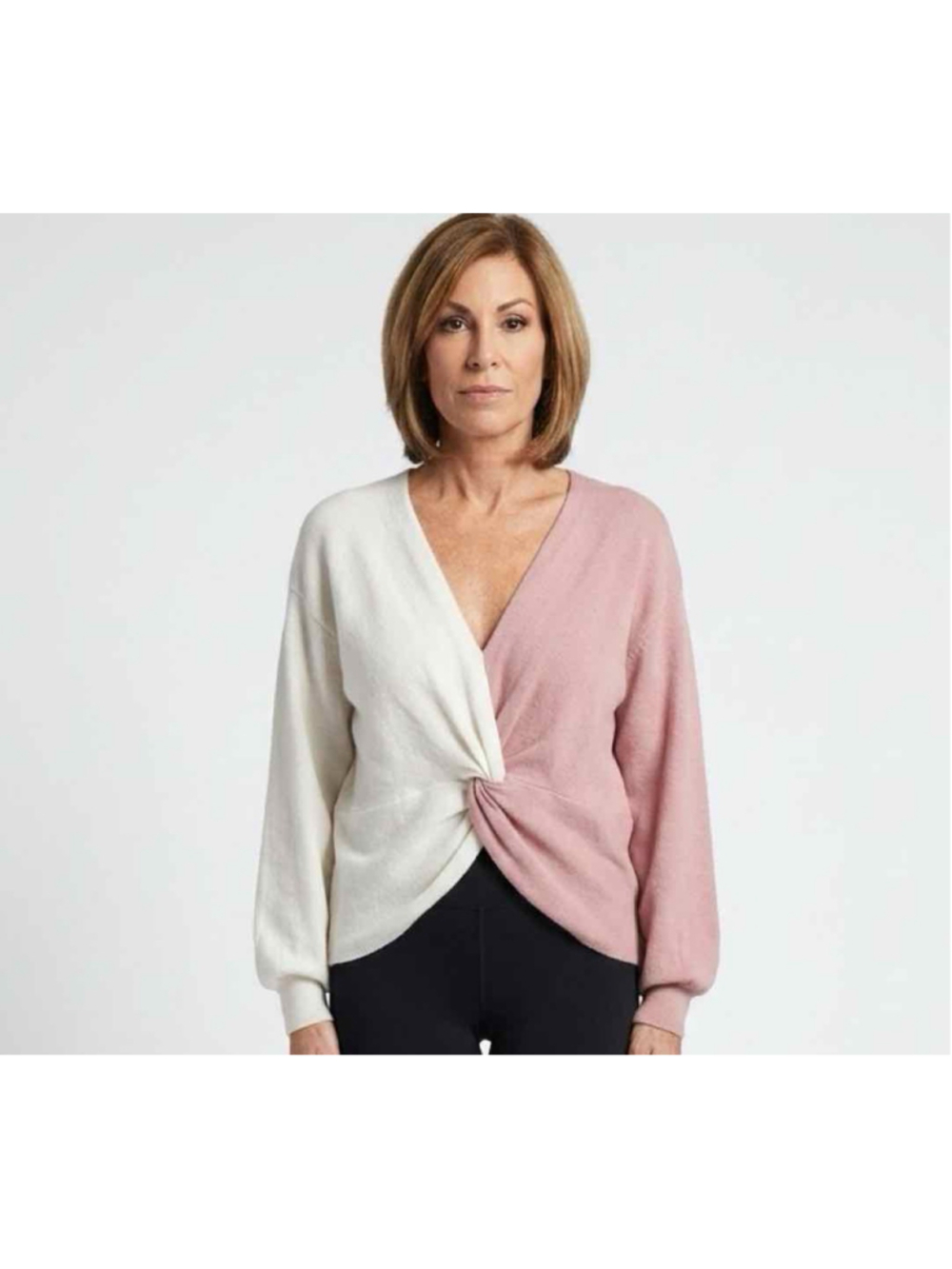 Cinq à Sept Esme Twist Cashmere Colorblock Sweater Ivory Bare Rose Medium